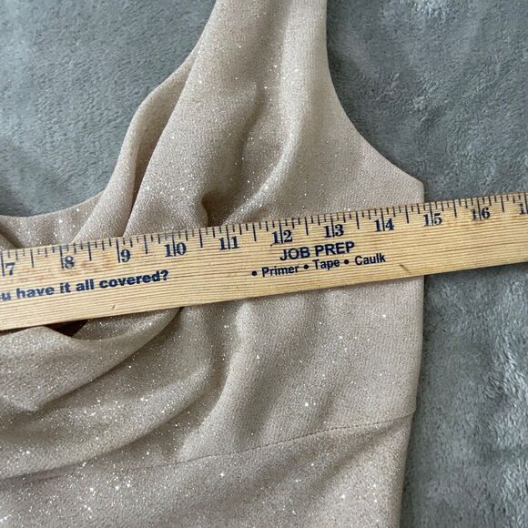 Vintage Betsy & Adam Evening Gown sz. 4 Formal Sheath Cowl Neck Tan Glitter USA - Picture 7 of 14